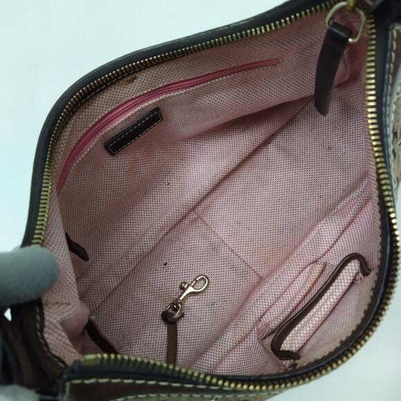 Dooney & Bourke Brown Canvas Leather Trim DB Printed Zipper Hobo Shoulder Bag - Picture 9 of 16